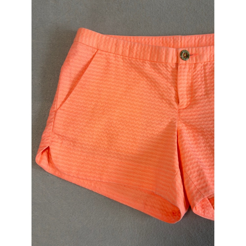 Lilly Pulitzer Women's Shorts in Neon Coral Orange, Seersucker, Cotton, Size 00 - Picture 4 of 11